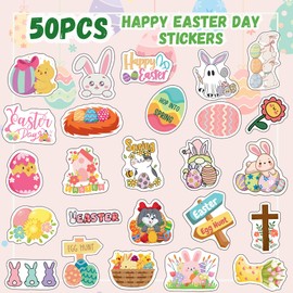 Easter Day Stickers Bunny Eggs Hunt Traditional Festival Decorative Basket Rabbit Spring Flowers Gift Idea for Easter Stickers Colorful Decorations Family Adult Kids Boys Girls Teen Holiday - 50Pcs