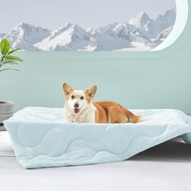MIXJOY Cooling Blanket for Large Dogs Breathable, Dual-Sided Q-MAX>0.5, Lightweight Pet Cooling Throw Blanket Summer for Sofa & Elevated Dog Bed, Washable Soft Cat Cold Mat Durable, Aqua Blue, 40x50
