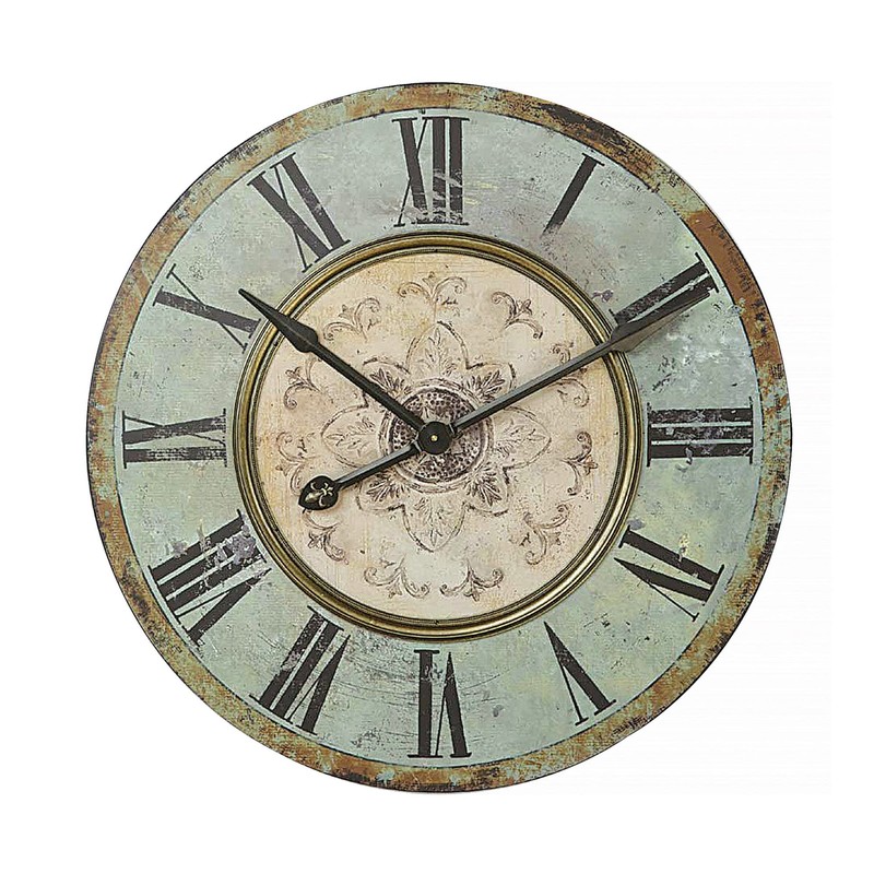 Creative Co-Op Distressed Mint Green Round Wall Clock