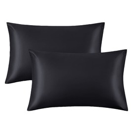 Yorkshire Bedding Satin Pillow Cases 2 Pack – Luxurious Black Pillowcases For Hair and Skin Standard Size with Envelope Closure Hypoallergenic 50 x 75 cm