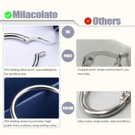 Milacolato 925 Sterling Silver Hoop Earrings for Women 18K White Gold Plated Chunky Huggie Hoop Earrings Hypoallergenic Lightweight Round-Tube Circle Big Hoop Earrings 15mm