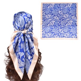 EIysee 35 Inches Silk Head Scarf-Satin Hair Scarves Silk Bandana Scarf Headscarf Silk for Women's Fashion Scarves (Medium cashew nut - blue)