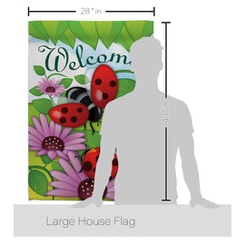 Breeze Decor H104071-BO Welcome Ladybug Garden Friends Bugs & Frogs Vertical, House Flag 28"x 40", Decorations Gifts Made in USA
