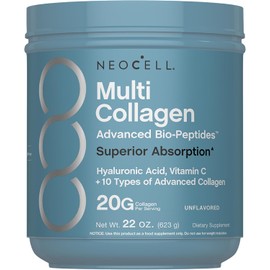 NeoCell Multi Collagen Bio-Peptides Powder | 22oz | Advanced with Hyaluronic Acid and Vitamin C | 10 Super Types of Collagen | Superior Absorption | Grassfed Protein Supplement