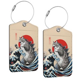 2Pcs Funny Japanese Cat Luggage Tag, Suitcase Tags with Privacy Flap and Metal Loop, Luggage Tags for Suitcases, Identifiers Travel Essentials Bag Tag, Cat Lovers Gifts for Women Girls Friends