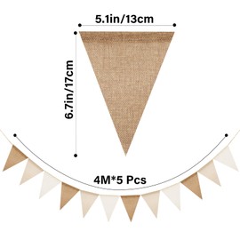G2PLUS 20M Beige Brown Burlap Bunting Banner, 60PCS Pre-strung Hessian Bunting, Reusable Outdoor Waterproof Bunting, Rustic Jute Burlap Banner for Baby Shower, Birthday, Wedding, Garden Decor