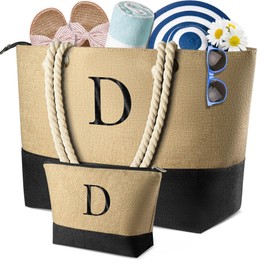 TOPEAST Tote Bag for Women - Monogram Beach Tote Bag Pool Bag with Makeup Bag, Birthday Summer gifts for Women, Best Friend Birthday Gifts, Travel Essentials D