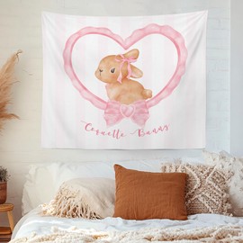 MNOSAIOO Pink Bunny Easter Coquette Bow Wall Tapestry Hanging for Bedroom Girls, Cute Rabbit Tapestry, Preppy Nursery Tapestries Wall Decor for Bedroom Therapy Girly Room Kids 60x50 inch