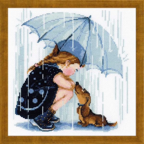 Riolis 1720 Unter meinem Regenschirm Kreuzstich-Set, Baumwolle, Mehrfarbig, 25 x 25 x 0.1 cm