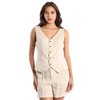 EELOTILE Womens Pure Linen Sleeveless Button Down Geometric Cropped Vest