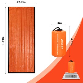 Zmoon Emergency Sleeping Bag Survival Bag, Portable Waterproof Thermal Bivy Sacks,Bivvy Bags,Camping Mylar Sleeping Bag Survival Gear Emergency Blankets Survival Shelter (Orange Pack of 4)