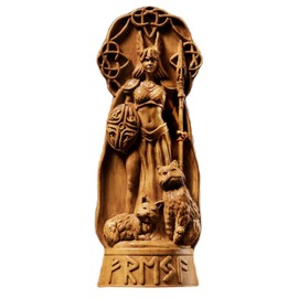 Freya Statue, Norse Pagan Decor, Goddess Statue Altar,Freya cats， Freyja Wood Sculpture Art, Altar Crafts, Creative Desktop Decorations (Wood)