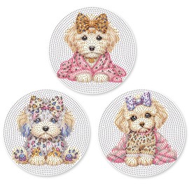 SHEGZHUC 3 Pack Diamond Painting Tableware Mat Place Mat Dogs 15 cm Diamond Painting Placemats Animals Pot Coaster with Non-Slip Plate Mat Table Decoration Place Mats for Bowls Pans Pans