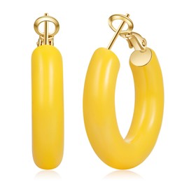 PABBEU 14K Gold Hoop Earrings for Women, Hypoallergenic Hollow Tube Chunky Gold Hoops Lightweight Colorful Yellow Hoop Earrings for Women Gifts 30MM