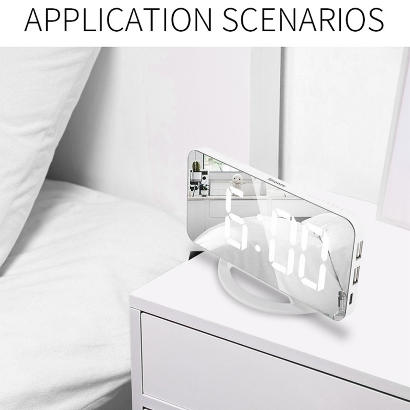 LED Mirror Clock Mini Digital Alarm Clock Table Clock with