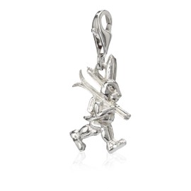 NKlaus 36137 Women's Charm Pendant Rabbit 925 Silver 21 x 14 mm Jewellery for Charm Bracelet Amulet, Silver