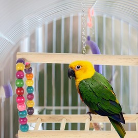 Sosoport Bird Swing Toy Wooden Bead Bridge Large Parrot Swing Budgie Stand Bird Toy Parrot Accessory