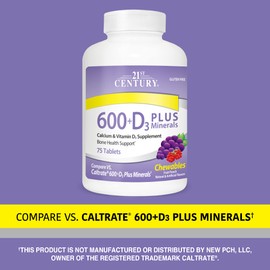 21st Century Vitamins Calcium 600 mg + D Chewables, Fruit Punch, 75 ct