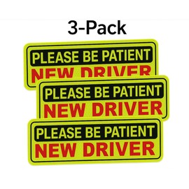 New Driver Student Driver Stickers – Removable Reflective Vinyl Decals for Cars & Windows – Weatherproof & Non-Magnetic (11" x 4", 3-Pack)