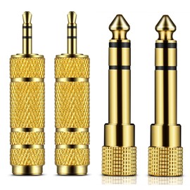 OBVIS 4 Pack Headphone Adapter 6.35 mm (1/4 Inch) Male to 3.5 mm Female Stereo Adapter Plus 3.5 mm Stereo Male to 6.35 mm (1/4 Inch) Mono Female, Gold Plated
