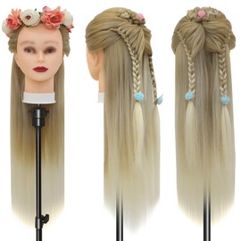 Styling Head 28 inch Training Head 100% Synthetic Fibres Hairdressing Head Hairdresser Training Heads with Free Clamp and DIY Braiding Set (27-613)