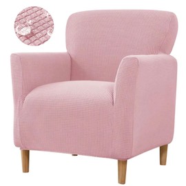Bifaunvogel Waterproof Accent Chair Cover with Arms Stretch Jacquard Single Sofa Armchair Slipcovers Soft Couch Cover Upholstered Reading Club Chair Protector for Bedroom Office Pink