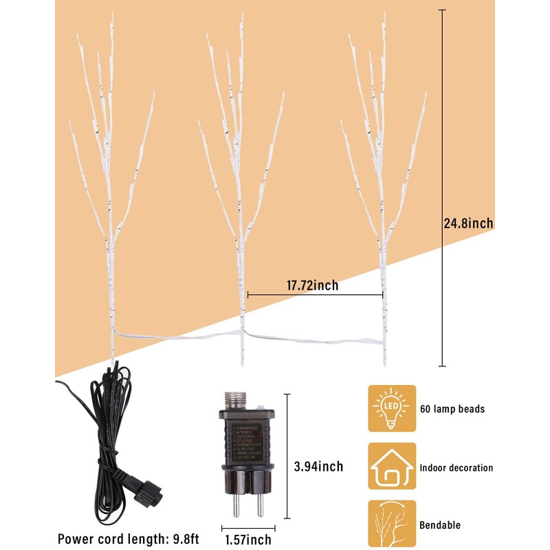 Kinamy LED Tree, Set of 3 Light Trees, 60 LEDs,