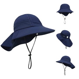 Kids Girls Boys Ausgear Sun Hat Wide Brim UPF50+ Beach Hats Mesh Cap with Neck Flap for Baby Toddler Outdoors (Blue S(46-50cm))