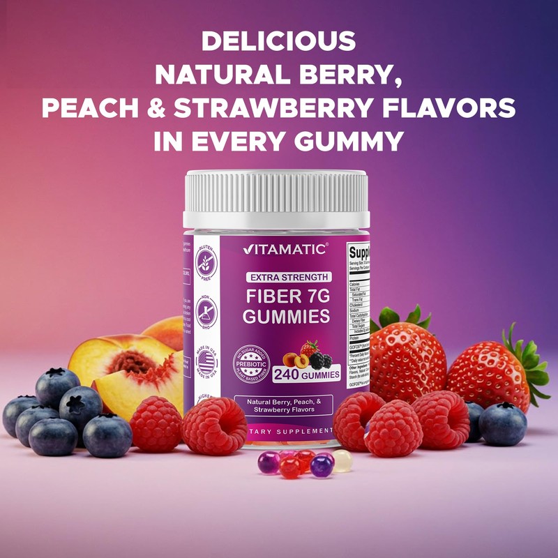 Vitamatic Prebiotic Fiber Gummies for Adults, 7G Extra Strength, Zero