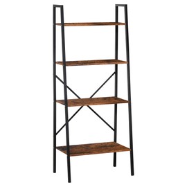 HOMCOM Industrial 4 Tier Ladder Shelf Bookshelf Vintage Storage Rack Plant Stand with Wood Metal Frame for Living Room Bathroom, Distressed Brown