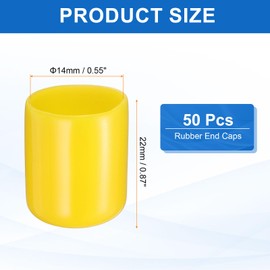 HARFINGTON 50pcs Round Rubber End Caps 14mm ID Bolt Covers Caps Vinyl Rubber Flexible Screw Thread Protectors for Metal Tube Rod Bolts, Yellow