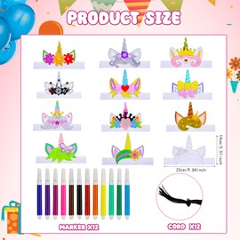 Unicorn Children's Crowns for Colouring, 12 Coloured Pens + 12 Unicorn Mask, Unicorn Craft Masks, Unicorn Creative Party Masks, Unicorn Masks Craft Sets, Unicorn Mask Set, Children's Party Games Craft