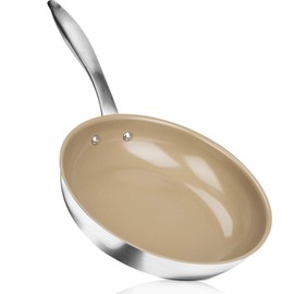 Duxtop Ceramic Non-stick Frying Pan, Stainless Steel Induction Frying Pan, 9.5-Inch Stir Fry Pan with Heavy-gauge Impact-bonded Bottom, FUSION Ti