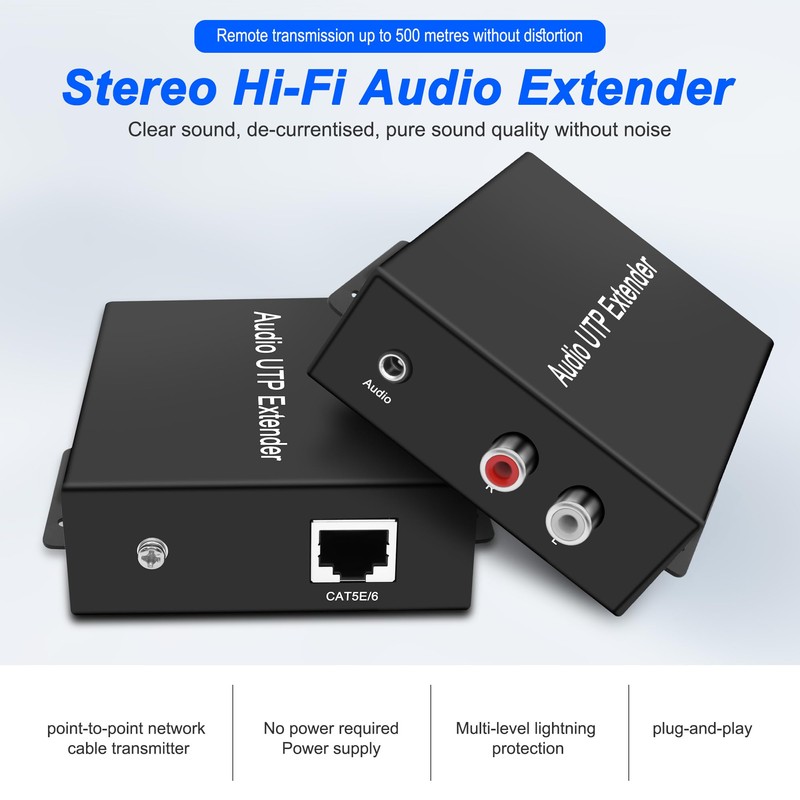 XMSJSIY RCA Extender Audio Balun 3.5mm/RCA Stereo Audio Over Ethernet