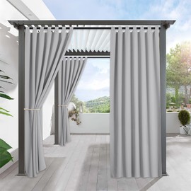 RYB HOME Waterproof Outdoor Curtains - Sunlight Block Windproof Privacy Outside Deck for Patio Porch Balcony Pergola Shower Enclosure, W 52 x L 72 inches, 1 Panel, Light Grey