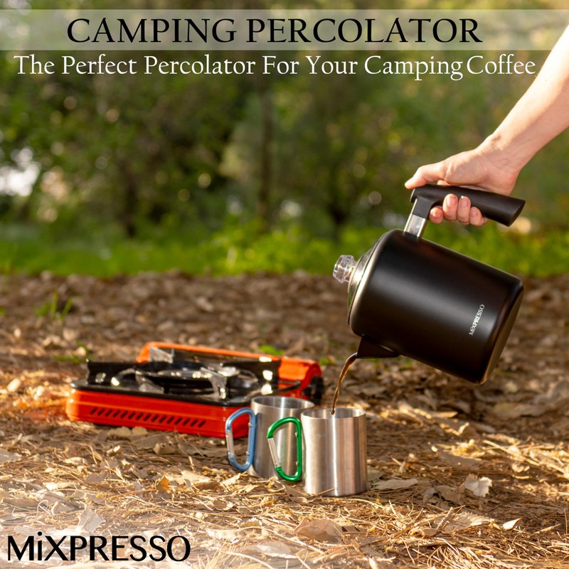 Mixpresso Black Stainless Steel Coffee Percolator Stovetop, 37oz Classic Percolator