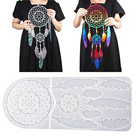 Large Dream Catcher Resin Mold, Dreamcatcher Silicone Mold for Epoxy Resin, Wall Hanging Feather Pendant Keychain Kit Ornament Making Mould, Resin Accessory Craft Home Decoration