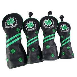 F Fityle 4X Waterproof Golf Club Head Cover Wood Driver Headcover Embroidery Pattern with Number Tag - Black, 40x30cm