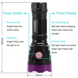 AHOME V30 UV 385-395nm Blacklight Flashlight [USB Rechargeable] Black Light Lamp, Triple High Power Ultraviolet LEDs, with Charging Cable for Professional/Commercial Use