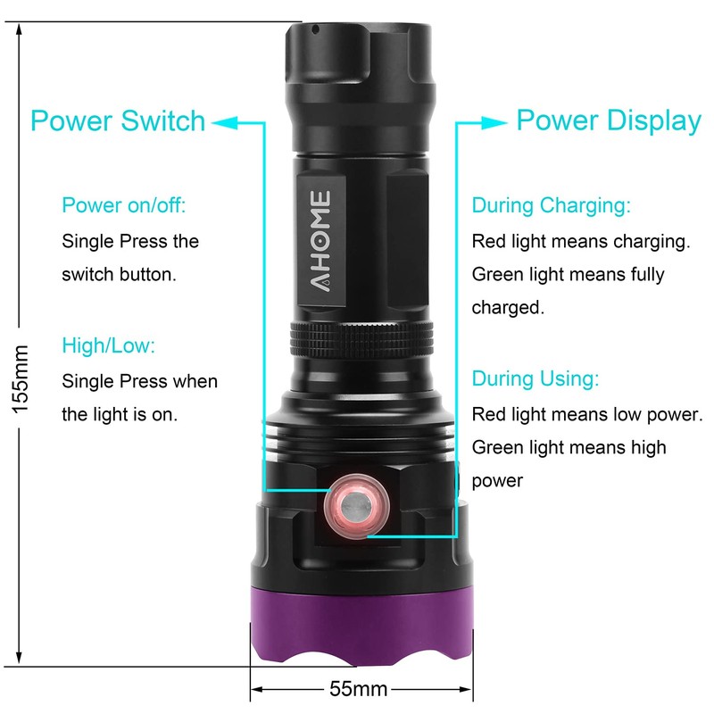 AHOME V30 UV 385-395nm Blacklight Flashlight [USB Rechargeable] Black Light