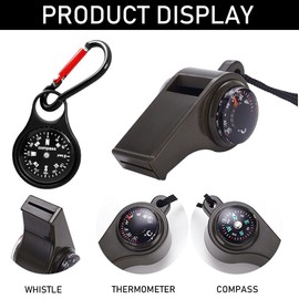 WHYCNJL 1 Set Compass Set Compass Signpost with Key Holder Mountaineering Buckle and Compass Whistle Survival Whistle for Outdoor Hiking and Camping, Black