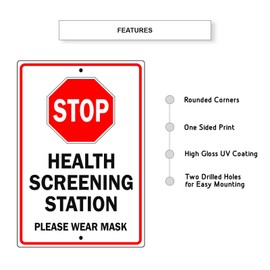 Afterprints Stop Health Screening Station Safety Notice Alert Novelty Caution Aluminum Metal Sign 12"x18"