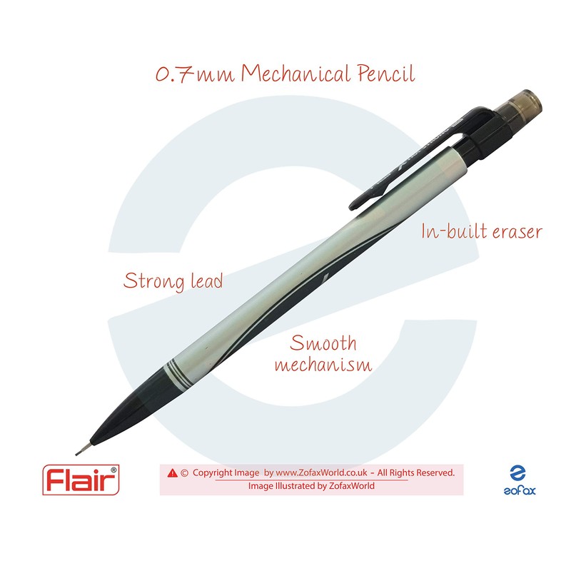 0.7mm FLAIR X-Tra Strong 2B Mechanical Pencils Rubber Tipped (BLACK