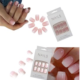 Eitonbu 2 sets 48 pcs Glossy Gradient color French Square Press on Nails,Fake Nails with Nail Glue,Stick Glue on Nails False Nails Acrylic Nails for Women(White gradient ，Pink gradient)…