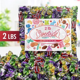 Assorted Sweet Mix Fruit Hard Candy Individually Wrapped Treats for Party Favors, Office Bowl Decor, & Any Occasion - Hard Filled Candy Fruit Variety Pack Strawberry, Grape, Apple, and Pineapple, 2lb