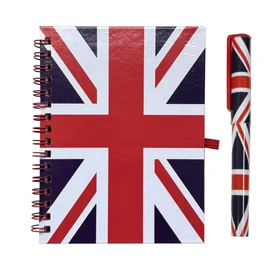Union Jack Notebook and Matching Pen - Medium A6 Size/London Souvenir Wirebound Notebook/British Flag Design Print/Distressed/UK Notepad