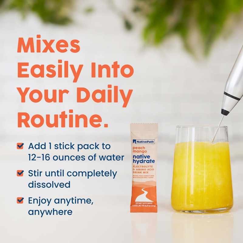 NativePath Native Hydrate Stick Packs, Sugar Free Electrolytes Powder with