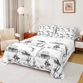 Juego de ropa de cama Western tamaño individual, sábana de vaquero del desierto clásico, 3 piezas para decoración de habitación de niños y niñas, sábana encimera de estilo rústico de estilo rústico,