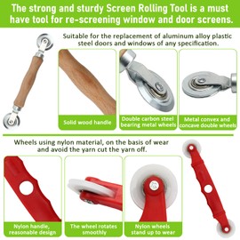 Coldairsoap Flat Spline Roller Tool 14 Pcs, 2PCS Screen Roller Tool - Spline Tool & 10PCS Screen Clips with 1P Groove Cleaning Brush Mesh Screen Spline Roller Repair Tools Kit for Window Screen