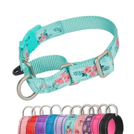 YUDOTE Martingale Dog Collars Escape-proof Anti-pull with Safety Quick Release Buckle for Narrow Head Canines Ease Walking,Large,Floral-Green